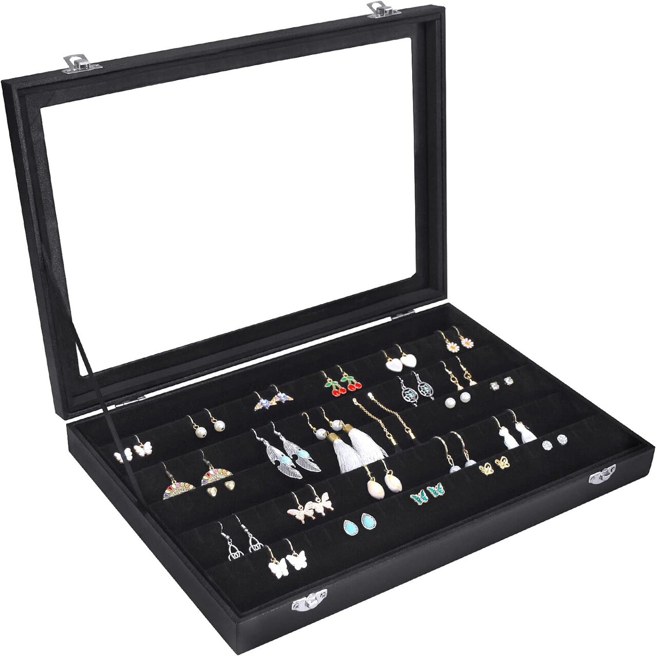 Velvet Earring Organizer Tray with 110 Slots and Glass Cover
